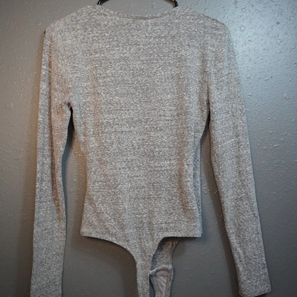 Madewell Women Heather Grey Wrap Thong V Neck Long Sleeve Bodysuit Size Medium - Picture 7 of 9